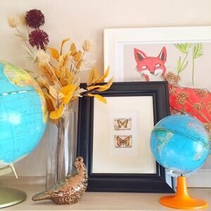 Handmade Framed Vintage Butterfly Postage Stamp Art